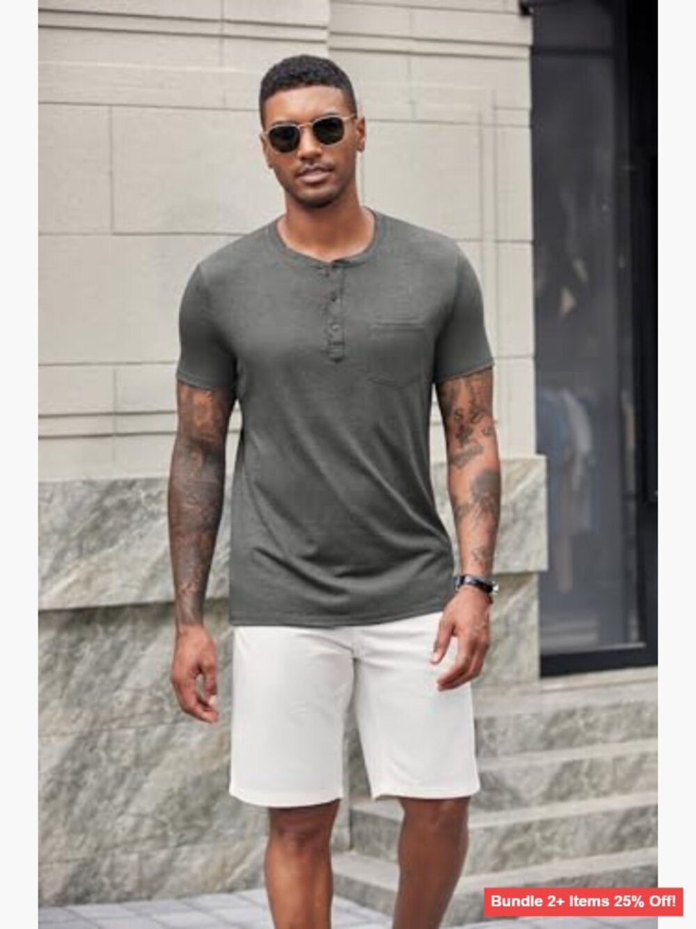 Men's Henley Short Sleeve T-Shirt with Pocket, Regular Fit, Soft Fabric - Picture 5 of 7